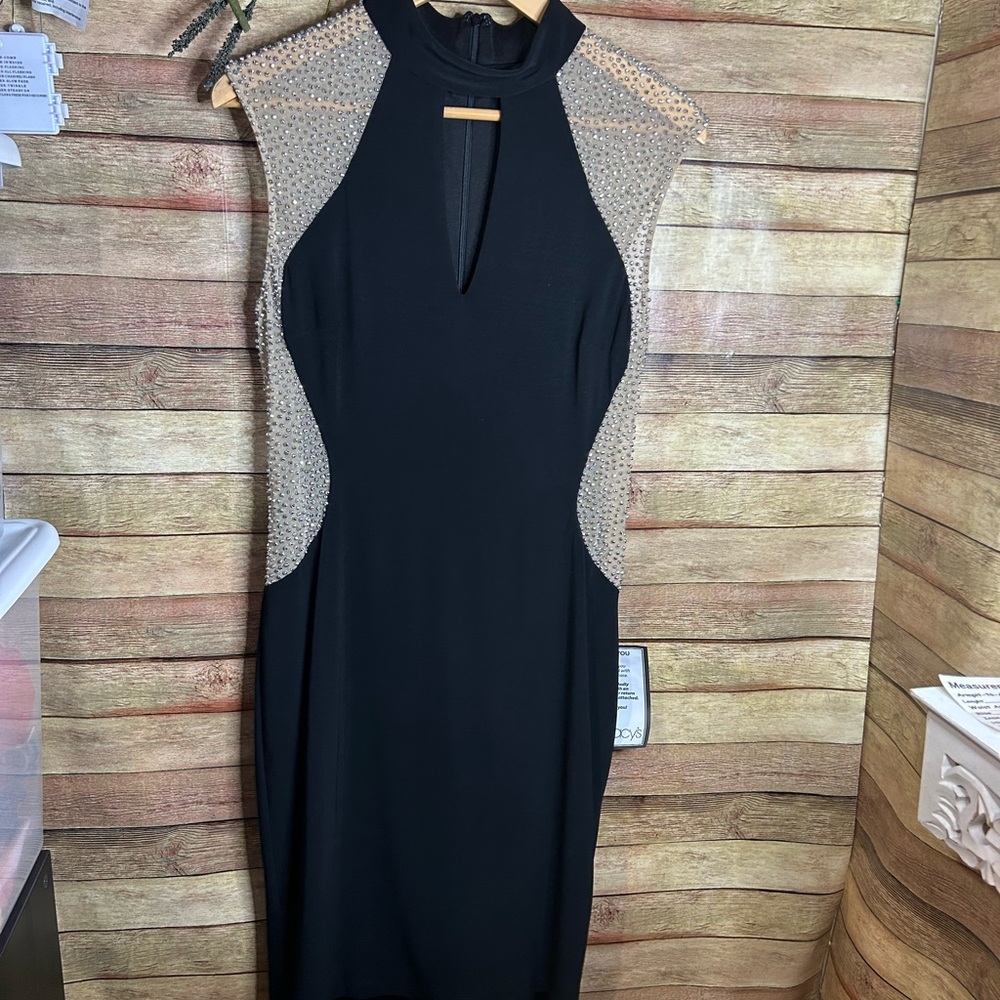 Evening Cocktail Knee Length Black Beaded Dress Women’s Size 8 NWT - Picture 3 of 8
